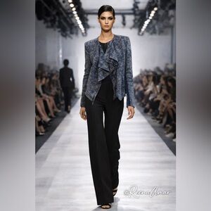 BCBGMAXAZRIA “Eden” Blue Open-Front Ruffled Jacket